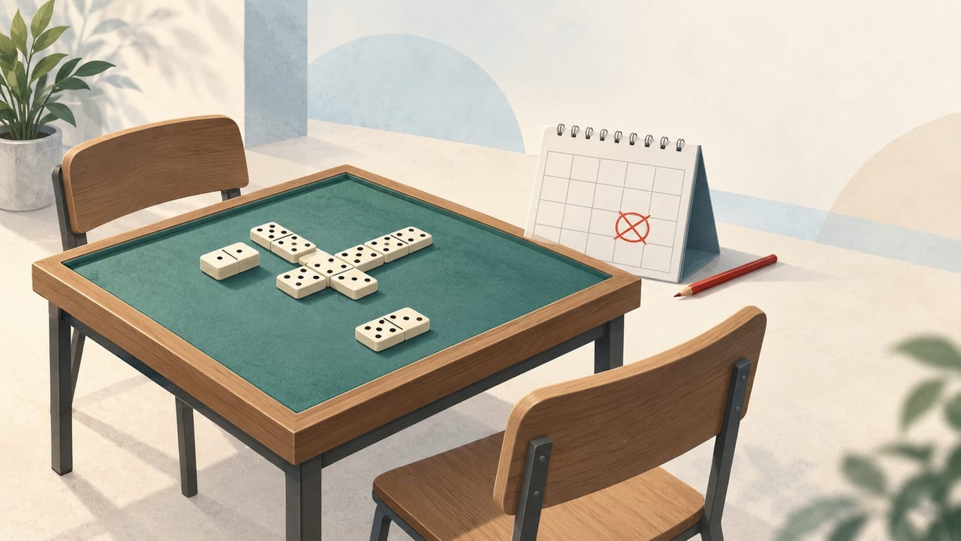 Ilustrasi meja pertandingan domino yang masih kosong